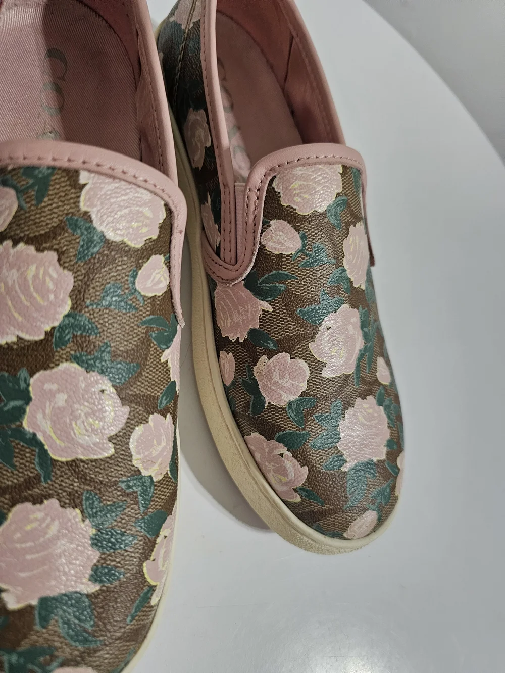 Coach Floral Signature Slip On Sneakers Pink Rose Print Size 6.5